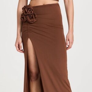 AFRM Chocolate Brown Maxi Skirt with Floral Detail